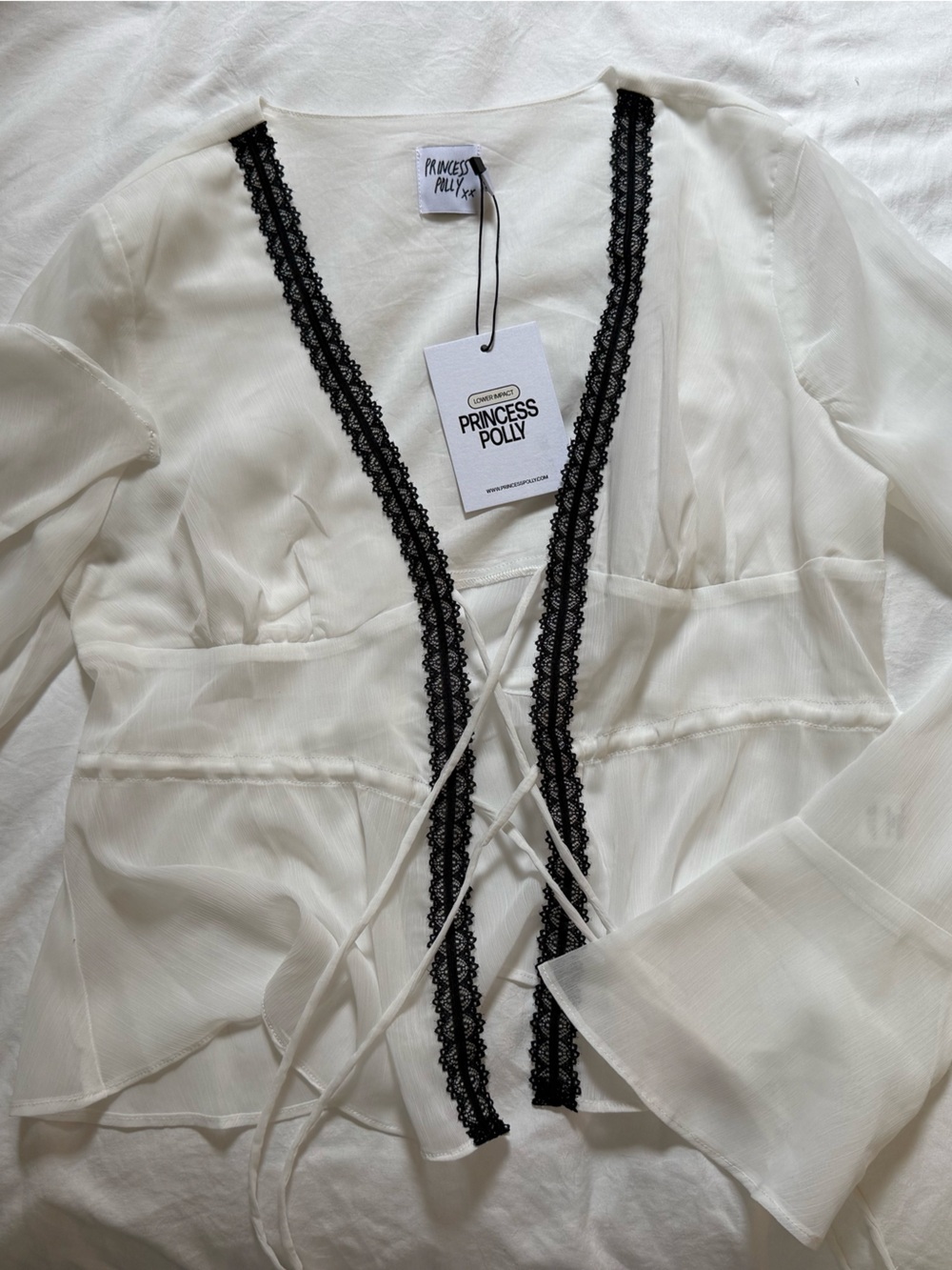 Princess Polly White Sheer Robe with Black Lace Trim